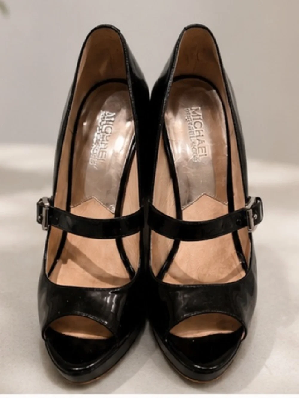 Michael Kors Black Patent Peep Toe Heels- Size 8